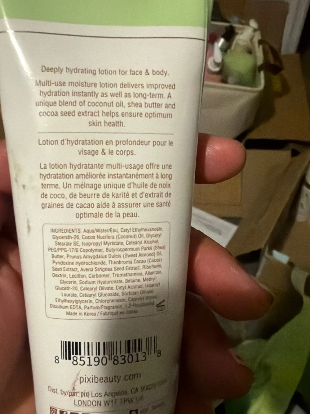 Pixi Hydrating Milky Lotion — Light Green & White Tube